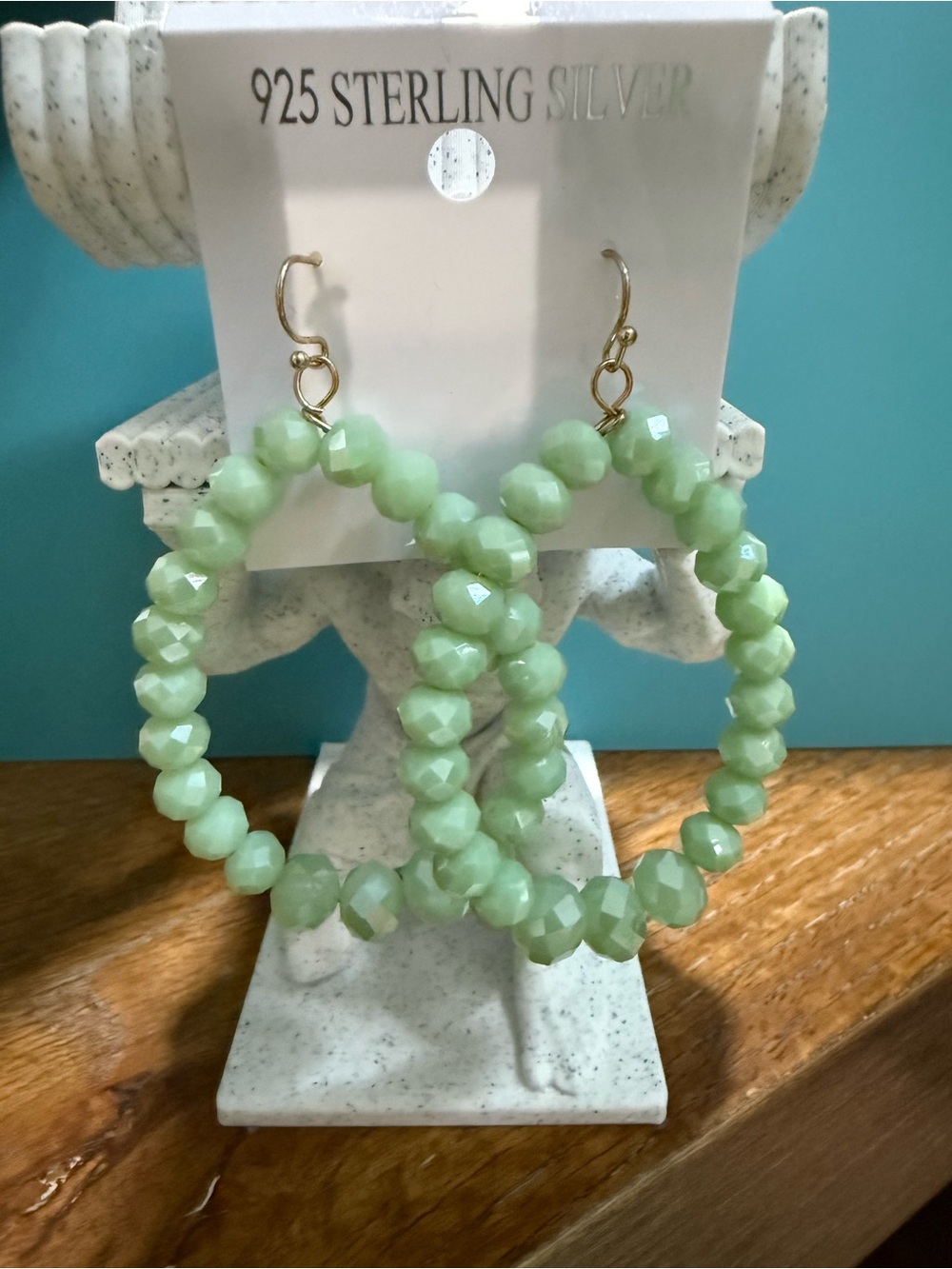 Source Unknown Pale Green Faceted Beaded Hoop Earrings